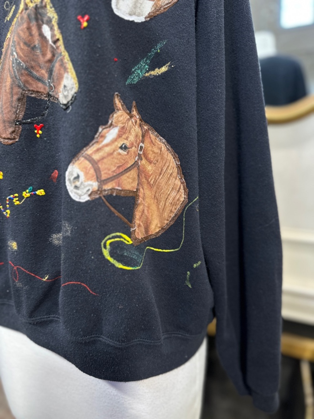 Tultex Sweatshirt 2XL Black Horse Puff Paint Art Western Coastal Cowgirl - Picture 3 of 12